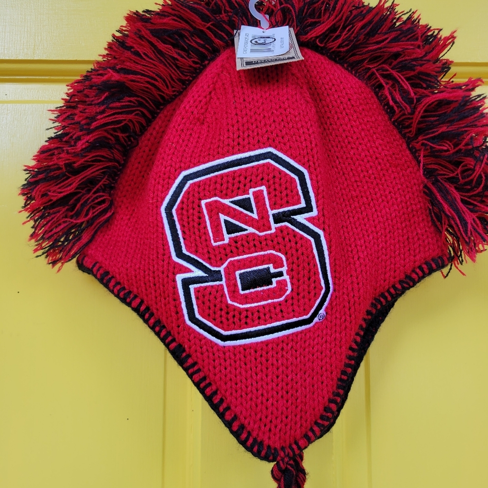 NWT NC State Wolfpack Mohawk Beanie Hat by 47 Brand | Fleece Lined Knit Earflap